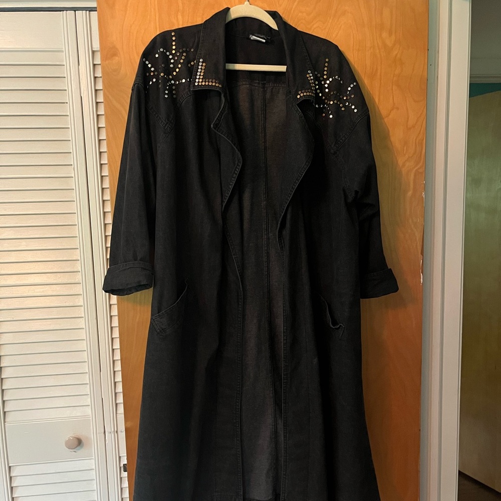90s Vintage Silver & Gold Studded Black Duster